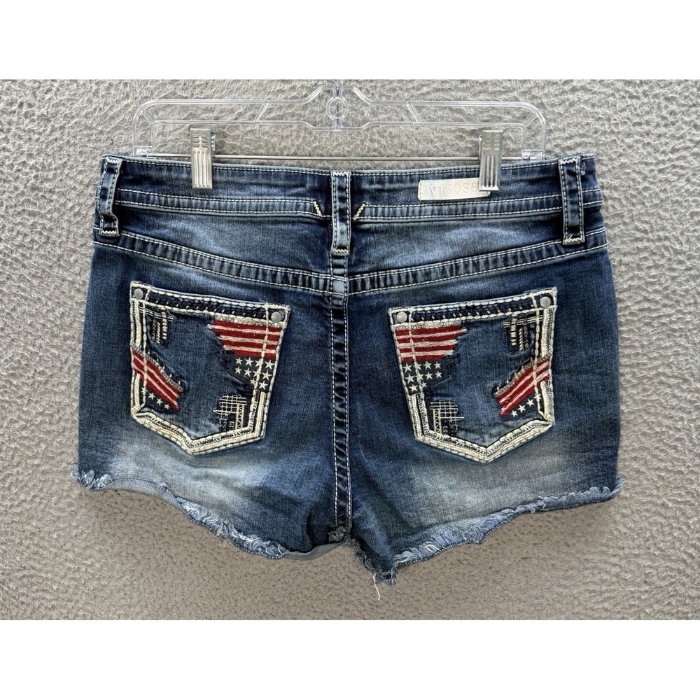 Vigoss Dark Blue Distressed UI Denim Shorts with Flag Pocket Detail